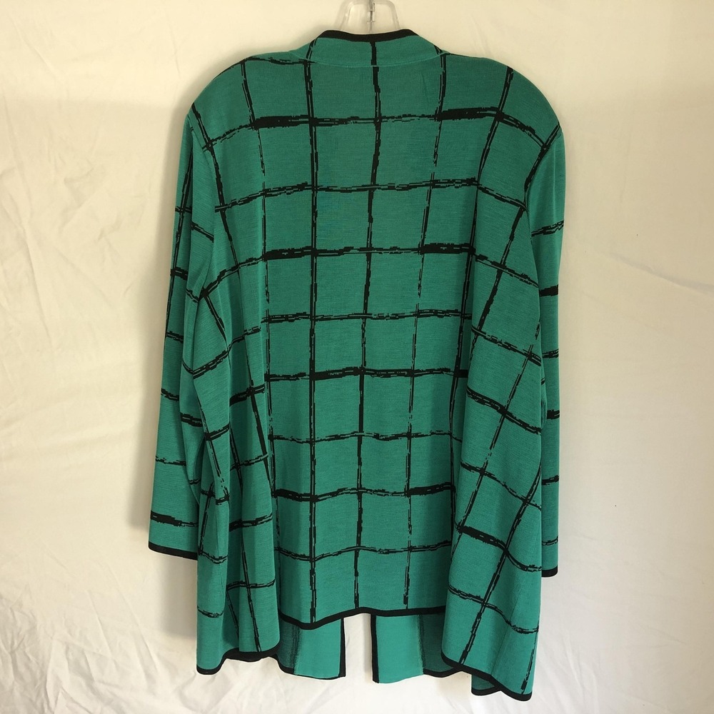Ming Wang Cardigan Sweater Womens 2X Green Black Grid Check Knit Open Front - Picture 8 of 12